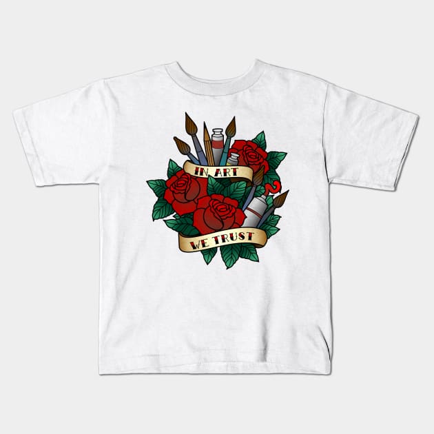 In Art We Trust Kids T-Shirt by crazypangolin